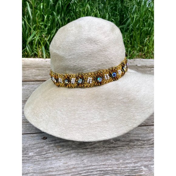 Vintage 1960s Felted Wool Bucket Hat Rhinestone Pearl Band Helios Jan Leslie - Picture 11 of 16